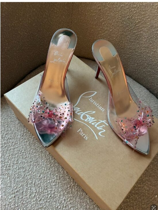 Christian Louboutin Shoes - Christian Louboutin AquaStrass PVC Pink Crystal Bow Mules SIZE 7.5/39 (see note)